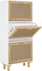 vidaXL - Schoenenkast - 52x25x115 - cm - bewerkt - hout - en - rattan - zwart