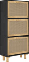 vidaXL - Schoenenkast - 52x25x115 - cm - bewerkt - hout - en - rattan - zwart