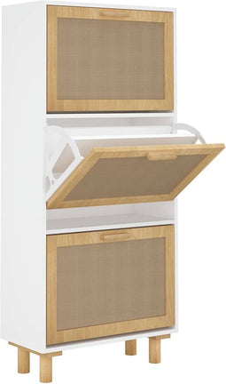 vidaXL - Schoenenkast - 52x25x115 - cm - bewerkt - hout - en - natuurlijk - rattan - wit