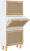 vidaXL - Schoenenkast - 52x25x115 - cm - bewerkt - hout - en - natuurlijk - rattan - wit