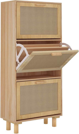 vidaXL - Schoenenkast - 52x25x115cm - bewerkt - hout - & - natuurlijk - rattan - bruin