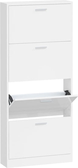 vidaXL - Schoenenkast - 59x17x150 - cm - bewerkt - hout - hoogglans - wit