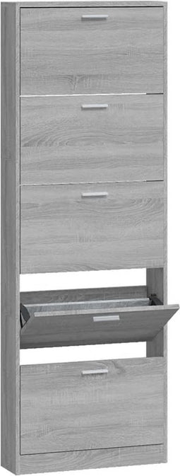 vidaXL - Schoenenkast - 59x17x169 - cm - bewerkt - hout - grijs - sonoma - eikenkleur