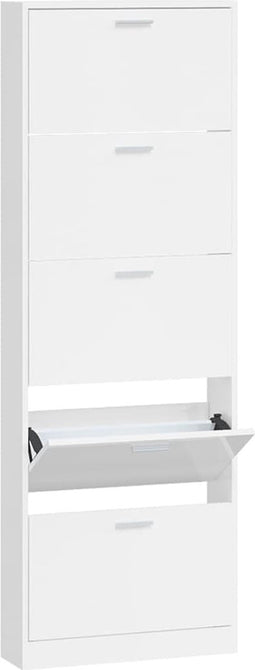 vidaXL - Schoenenkast - 59x17x169 - cm - bewerkt - hout - hoogglans - wit