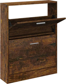 vidaXL - Schoenenkast - 59x17x81 - cm - bewerkt - hout - gerookt - eikenkleurig