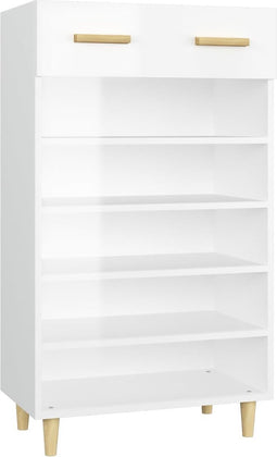 vidaXL - Schoenenkast - 60x35x105 - cm - bewerkt - hout - hoogglans - wit