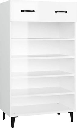 vidaXL - Schoenenkast - 60x35x105 - cm - bewerkt - hout - hoogglans - wit