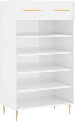 vidaXL - Schoenenkast - 60x35x105 - cm - bewerkt - hout - hoogglans - wit