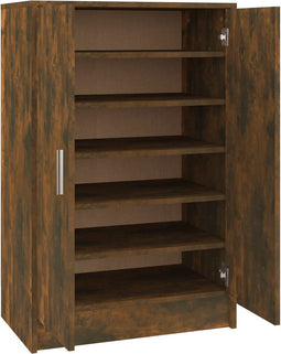 vidaXL - Schoenenkast - 60x35x92 - cm - bewerkt - hout - gerookt - eikenkleurig