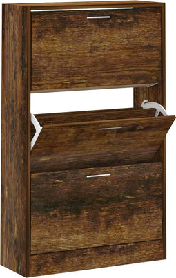 vidaXL - Schoenenkast - 63x24x103 - cm - bewerkt - hout - gerookt - eikenkleurig