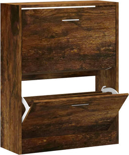 vidaXL - Schoenenkast - 63x24x81 - cm - bewerkt - hout - gerookt - eikenkleurig