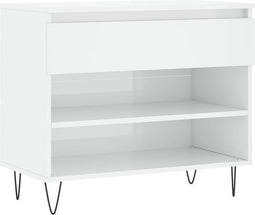vidaXL - Schoenenkast - 70x36x60 - cm - bewerkt - hout - hoogglans - wit