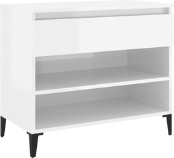 vidaXL - Schoenenkast - 70x36x60 - cm - bewerkt - hout - hoogglans - wit
