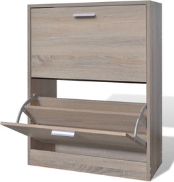 vidaXL - Schoenenkast - met - 2 - vakken - eiken-look - hout