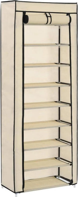 vidaXL - Schoenenkast - met - hoes - 57x29x162 - cm - stof - crème