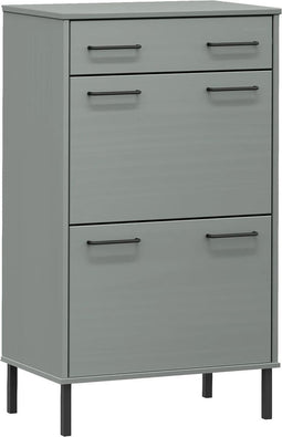 vidaXL - Schoenenkast - met - metalen - poten - OSLO - massief - grenenhout - grijs