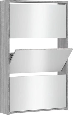 vidaXL - Schoenenkast - met - spiegel - 3-laags - 63x17x102,5 - cm - grijs - sonoma