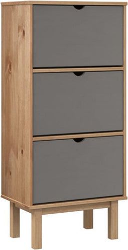 vidaXL - Schoenenkast - OTTA - 3 - lades - massief - grenenhout - bruin - en - grijs