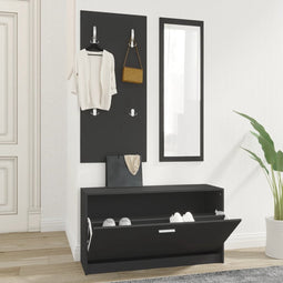 vidaXL - Schoenenkastset - 3-in-1 - bewerkt - hout - zwart