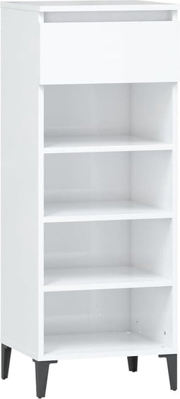 vidaXL - Schoenenrek - 40x36x105 - cm - bewerkt - hout - hoogglans - wit