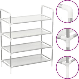 vidaXL - Schoenenrek - met - 4 - schappen - metaal - en - nonwoven - stof - zilverkleur