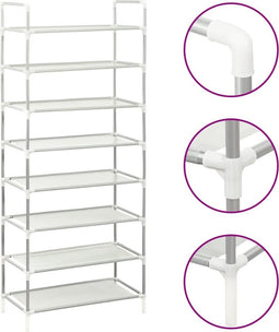 vidaXL - Schoenenrek - met - 8 - schappen - metaal - en - nonwoven - stof - zilverkleur