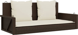 vidaXL - Schommelbank - met - kussens - 119x56x48 - cm - poly - rattan - bruin