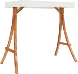 vidaXL - Schommelframe - met - crèmekleur - dak - gebogen - hout - met - teakafwerking