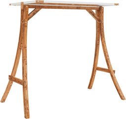 vidaXL - Schommelframe - met - crèmekleur - dak - gebogen - hout - met - teakafwerking