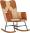 vidaXL - Schommelstoel - echt - leer - en - canvas - bruin
