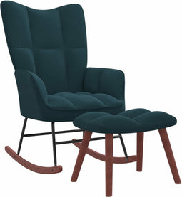 vidaXL - Schommelstoel - met - voetenbank - fluweel - blauw