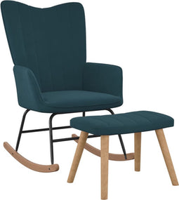 vidaXL - Schommelstoel - met - voetenbank - fluweel - blauw