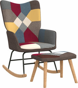 vidaXL - Schommelstoel - met - voetenbank - patchwork - stof