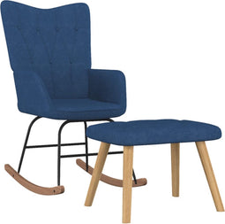 vidaXL - Schommelstoel - met - voetenbank - stof - blauw