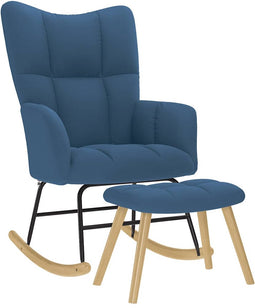 vidaXL - Schommelstoel - met - voetenbank - stof - blauw