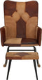 vidaXL - Schommelstoel - met - voetensteun - echt - leer - en - canvas - bruin