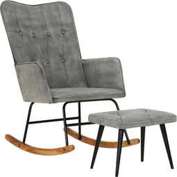 vidaXL - Schommelstoel - met - voetensteun - in - vintage - stijl - canvas - grijs