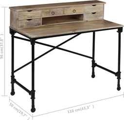 vidaXL - Schrijftafel - 110x50x96 - cm - massief - mangohout - en - staal