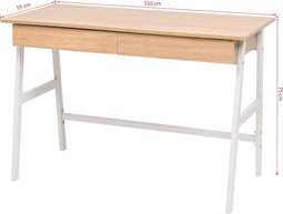 vidaXL - Schrijftafel - 110x55x75 - cm - eikenkleur - en - wit