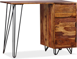 vidaXL - Schrijftafel - met - 1 - lade - en - 1 - kastje - massief - sheeshamhout