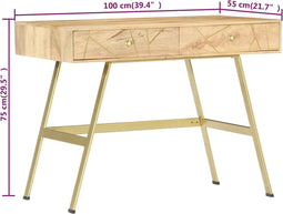 vidaXL - Schrijftafel - met - lades - 100x55x75 - cm - massief - mangohout