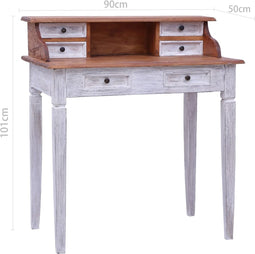 vidaXL - Schrijftafel - met - lades - 90x50x101 - cm - massief - mahoniehout