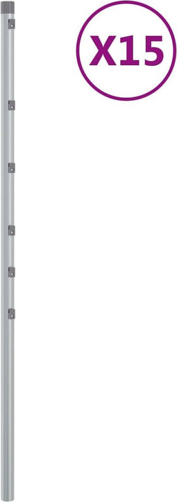 vidaXL - Schuttingpalen - 15 - st - 120 - cm - gegalvaniseerd - staal - zilverkleurig