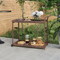vidaXL - Serveerwagen - 100x45x83 - cm - poly - rattan - bruin