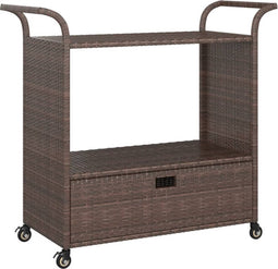 vidaXL - Serveerwagen - met - lade - 100x45x97 - cm - poly - rattan - bruin