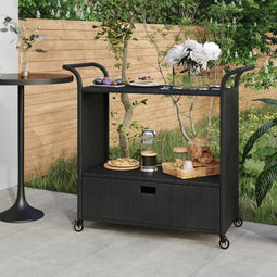 vidaXL - Serveerwagen - met - lade - 100x45x97 - cm - poly - rattan - zwart