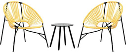 vidaXL - Set - tuinstoelen - 3-delig - poly - rattan - zwart - en - geel
