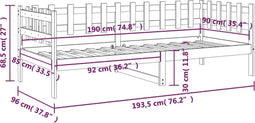 vidaXL - Slaapbank - 90x190 - cm - massief - grenenhout - grijs