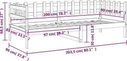 vidaXL - Slaapbank - 90x200 - cm - massief - grenenhout - grijs