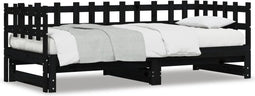 vidaXL - Slaapbank - uitschuifbaar - 2x(80x200) - cm - massief - grenenhout - zwart